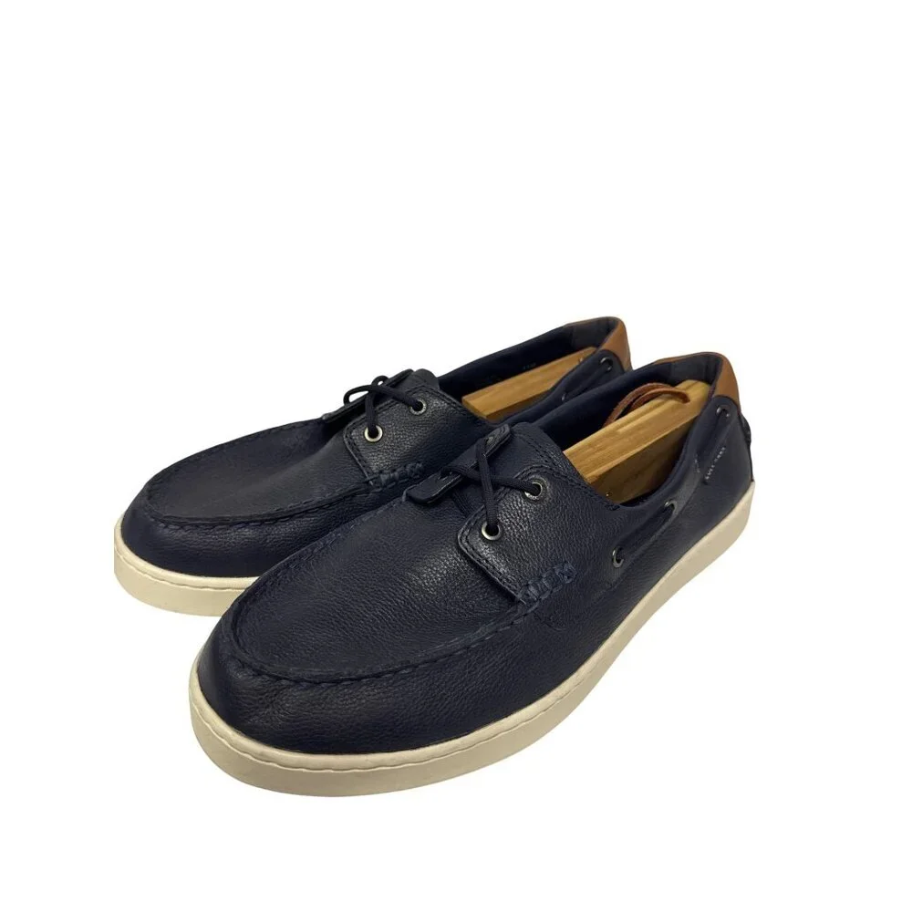 Cole Haan Nantucket Boat Moc Shoes Men's Navy Blue Leather Fixed Lace Size 11